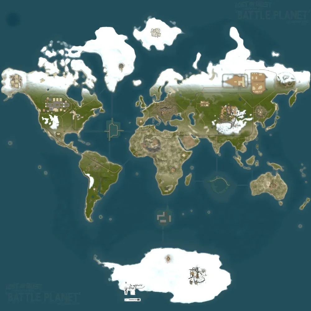 Battle Planet world map showing every continent