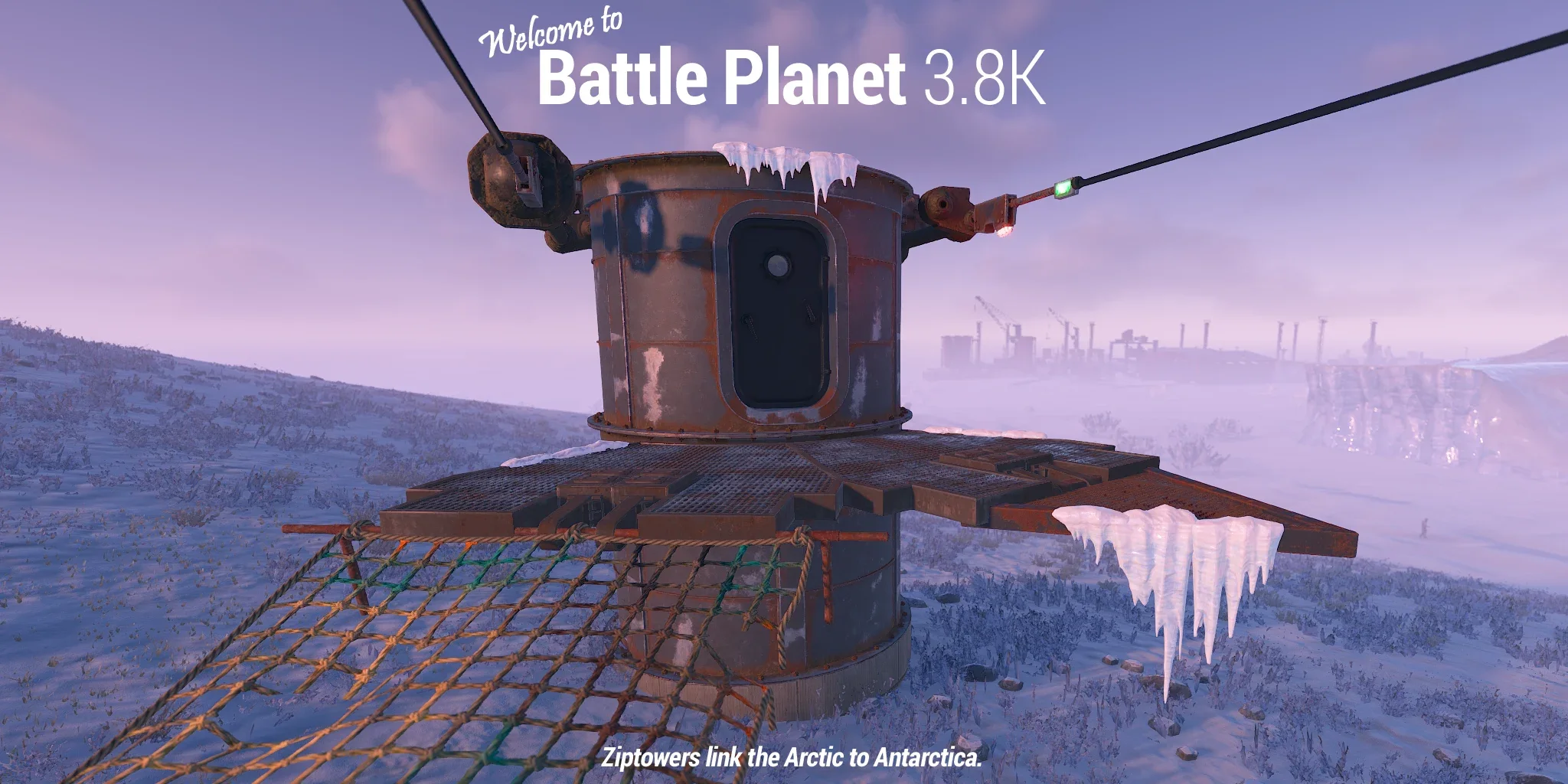 Frozen zip tower connecting the polar regions