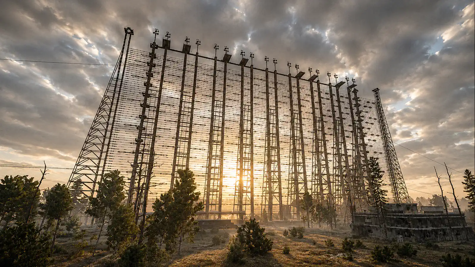 Radar Station Duga rising above the forest