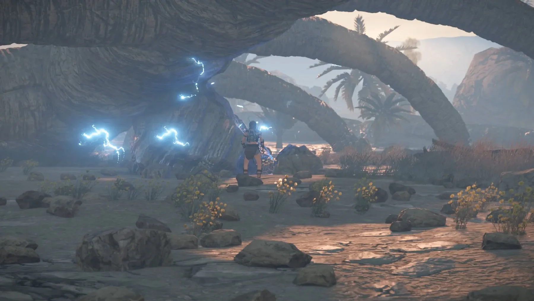 Electrical energy crackling beneath enormous dragon remains