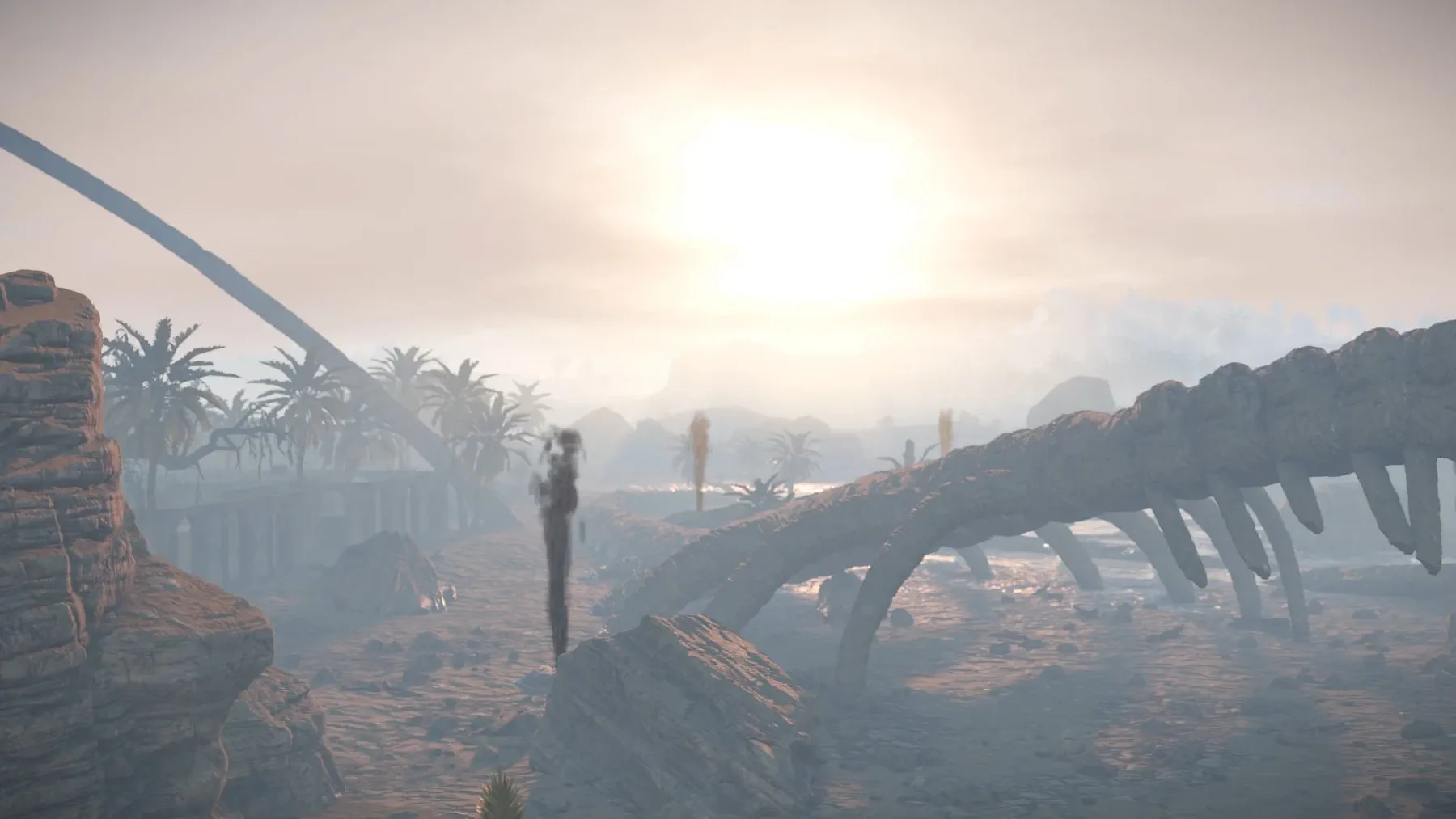 Enormous dragon spine and ribs across the landscape