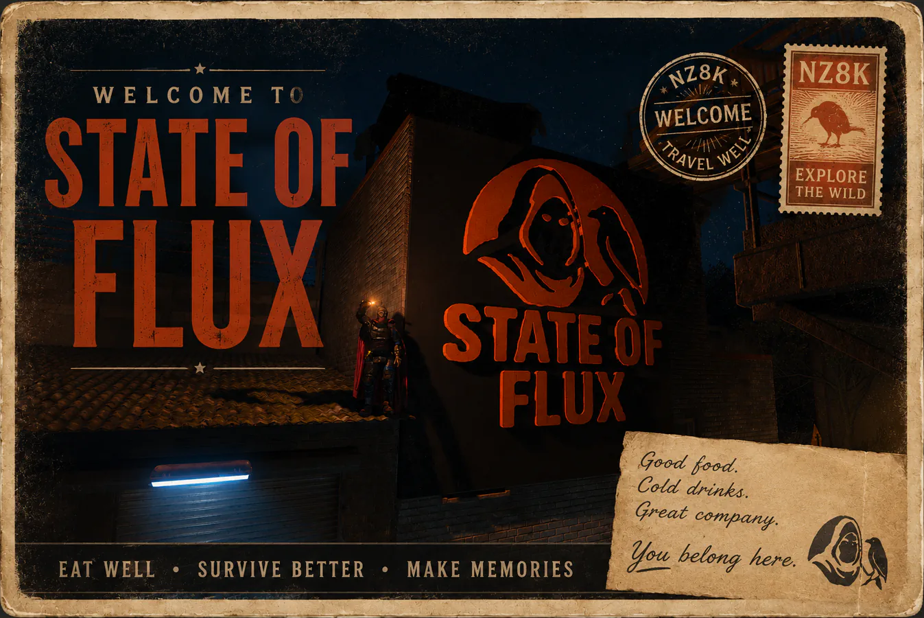 State of Flux sign at Outpost